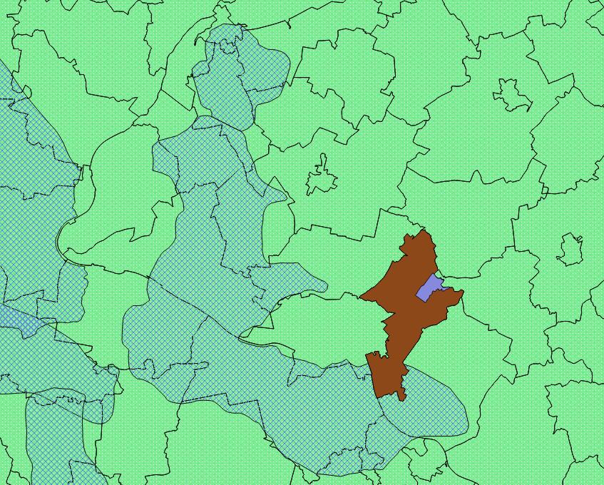 59/128 Złoże GZWP 141 Ryc. 8. Lokalizacja złoża kruszywa naturalnego w rejonie GZWP, na tle gminy Lubicz (brązowy obszar) i obrębu Młyniec Pierwszy.