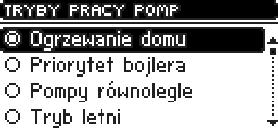 j) Tryby pracy pomp W funkcji tej użytkownik wybiera jeden z czterech wariantów pracy kotła. II.j.1) Og