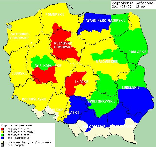 Zagrożenie pożarowe lasów Ostrzeżenia meteorologiczne OSTRZEŻENIE Nr 66 Zjawisko/Stopień zagrożenia: Burze/1 Obszar: województwo mazowieckie Ważność: od godz. 03:45 dnia 08.08.2014 do godz.