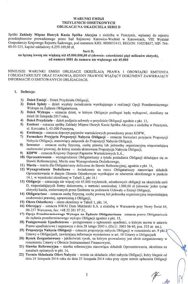 4. Dokument określający warunki emisji