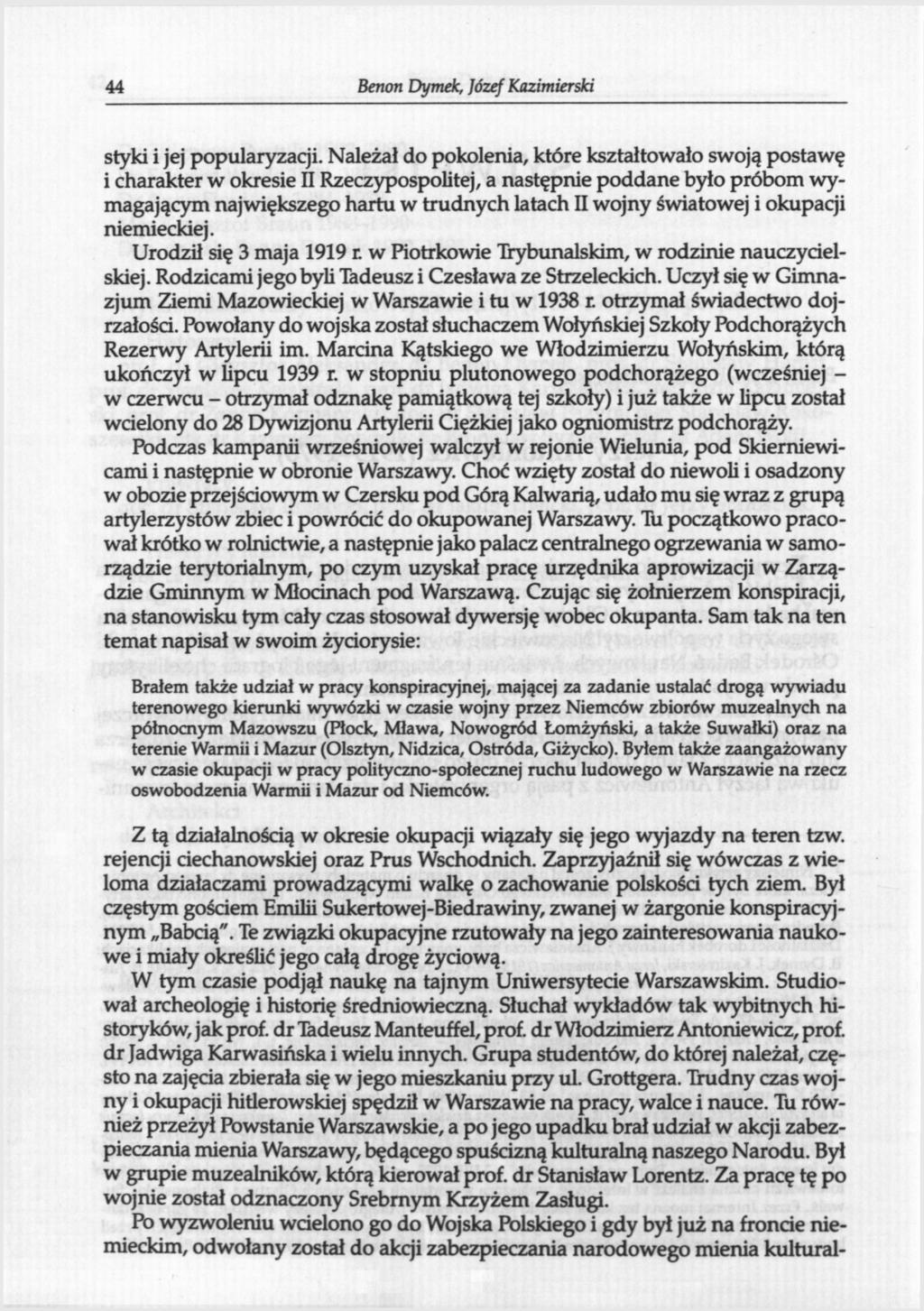 44 Benon Dymek, Józef Kazimierski styki i jej popularyzacji.