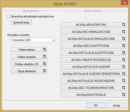 3.2.1 Opcje ogólne programu Po kliknięciu na ikonę wyświetla nam się okno z opcjami ogólnymi programu ArCADia: W oknie tym dostępne są opcje