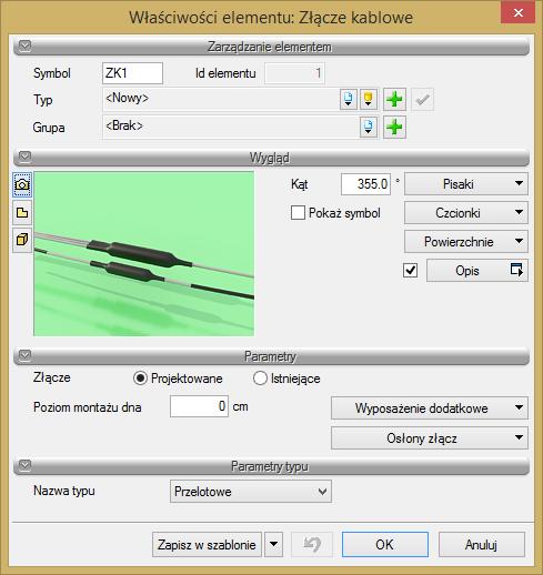 Dla danego obiektu (dotyczy to wszystkich obiektów w programie) możemy za pomocą przycisków w oknie obiektu ustawić jego funkcje edycyjne bądź edytować specyfikacje obiektu i opisy w formie tabel.