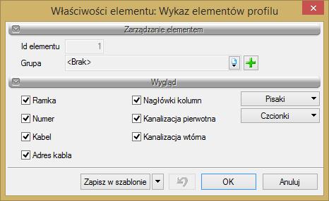 Parametry tak zdefiniowanego profilu możemy przenieść do kolejnego profilu dla kanalizacji, bez potrzeby jego ponownego definiowania, wybierając w oknie profilu opcję Kopiuj, po wcześniejszym