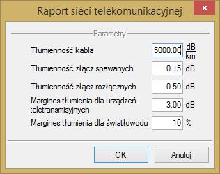 Przykład analizy tłumienia kabla o adresie OKD 944 Wygenerowany raport zawiera analizę tłumienia wybranego kabla światłowodowego, opierając się o podane parametry tłumienia.