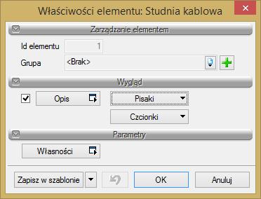 Dla wybranego elementu widniejącego na schemacie zmieniamy wygląd opisu, modyfikując zawartość