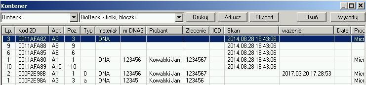 Kontener Kontener służy do zbierania danych z okna, np. podczas wyszukiwania. Na każdej liście wystarczy ustawić kursor na pozycj i i nacisnąć [Space], żeby dane zostały zapisane do kontenera.