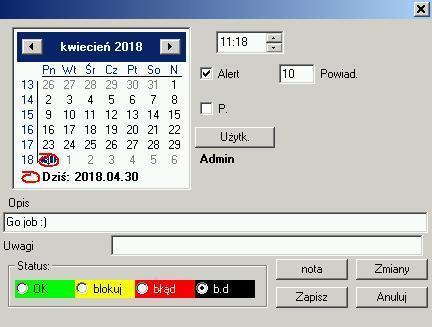 Organizer - edycja Najważniej sze parametry pozycj i organizera, to: data, czas, opis
