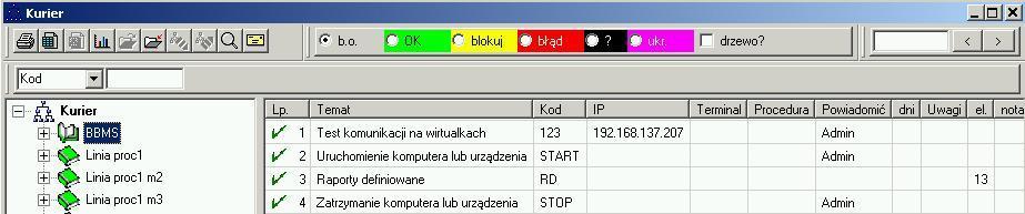 Kurier Powiadamianie o zdarzeniach. BBMS to system zdarzeń. Każda czynność, pomiar,. to zdarzenie, które kończy się albo sukcesem, albo porażką, albo po prostu trwa.