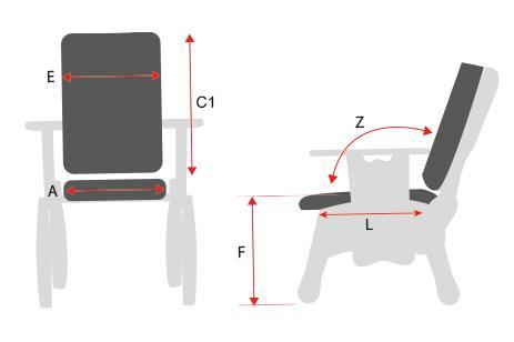 TABELA WYMIAROWA 4 Symbol Pomiar Rozmiar 1 Rozmiar 2 Rozmiar 3 Rozmiar 4 Szerokość siedziska/oparcia [cm] 23 26,5 31 35 42 L Głębokość siedziska [cm] 18-23,5 22,5-30 24,5-34,5 31-41 36-47 C1 Wysokość