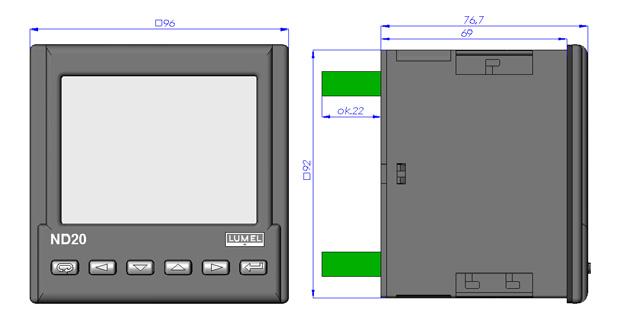 en Fig. 1. Meter fitting ND20CT 18 Fig. 2 Meter overall dimensions 3. METER DESCRIPTION 3.1 Current Inputs All current inputs are galvanically isolated (internal current transformers).