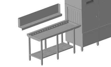 Akcesoria Wyjścowe stoły rolkowe STR, MTR typ 734 Stoły rolkowe wyjściowe mają spód z ukształtowanym spadkiem w kierunku własnych kratek ściekowych i regulowane nóżki.