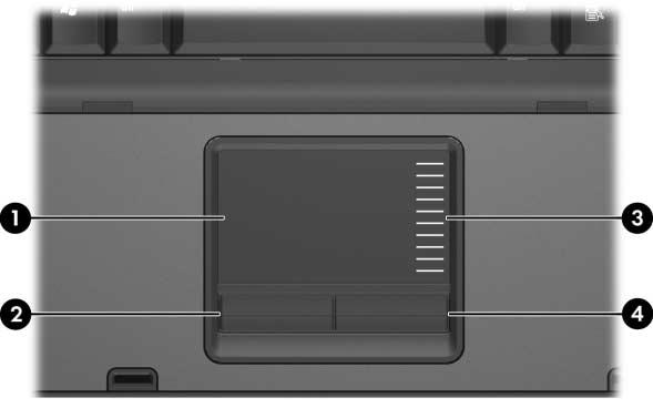 1 Płytka dotykowa TouchPad U ywanie płytki dotykowej TouchPad Na poniższej ilustracji przedstawiono, a w poniższej tabeli opisano płytkę dotykową TouchPad komputera.