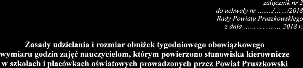 Powiat Pruszkowski l Dyrektorom i wicedyrektorom oraz nauczycielom, pełniącym inne stanowiska kierownicze w szkołach i placówkach prowadzonych przez Powiat Pruszkowski, obniża się tygodniowy