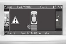 informacji graficznej (w zależności od wersji) na ekranie wielofunkcyjnym za pomocą cegiełek zbliżających się do samochodu.