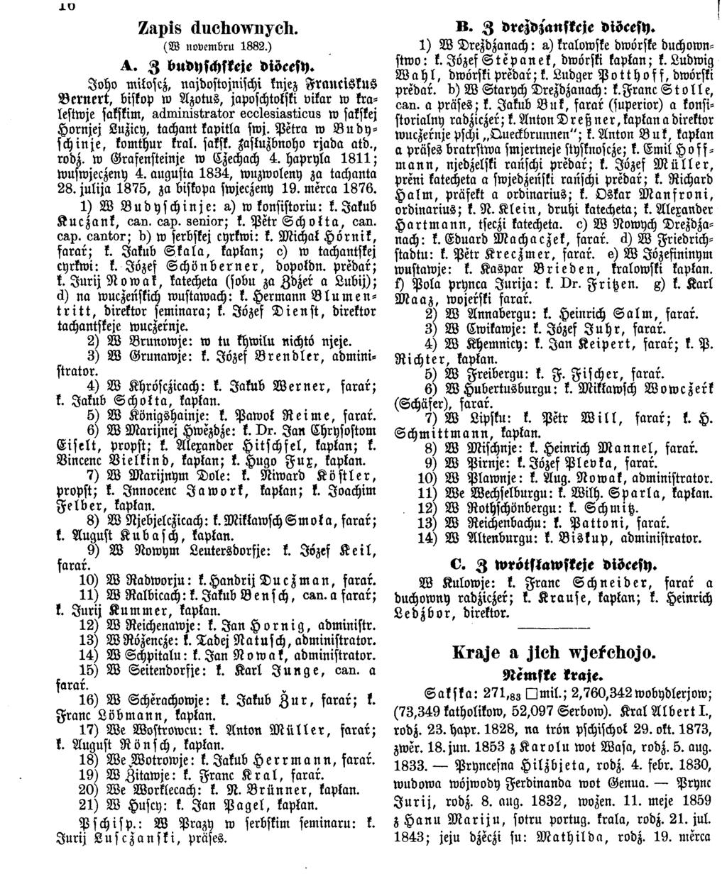 Zapis duchownych. (W»ovembru 1882.) A. Z budyschskcjc diöcesy.