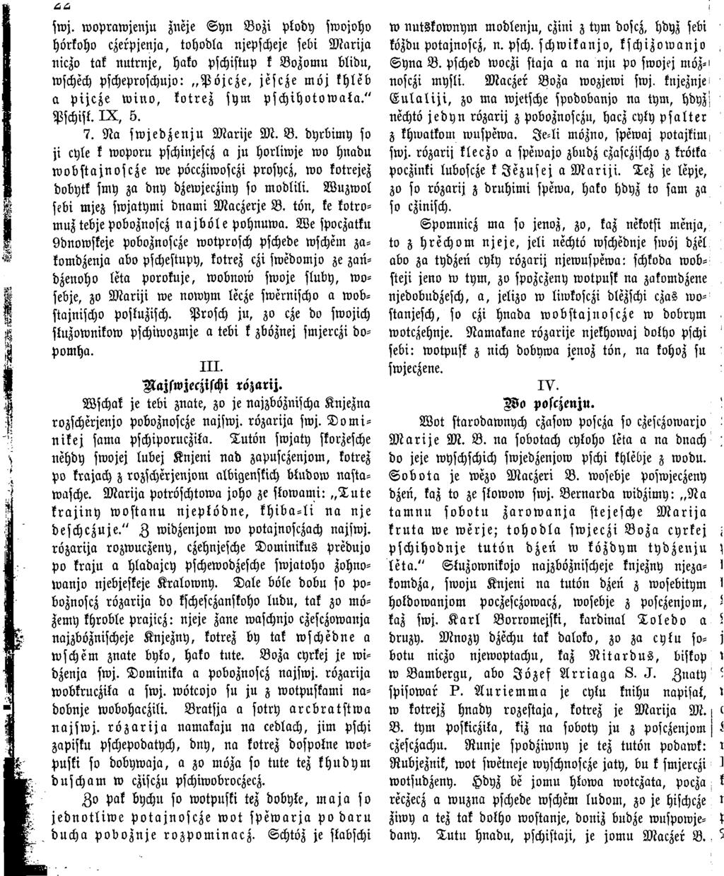 swj. w opraw jenju zneje S y n B ozi plody swojvho w nutskow nym m odlenju, czini z tym doscz, hdyz sebi hörkoho czerpjenja, tohodla njepscheje sebi M a rija közdu potajnoscz, n. psch.