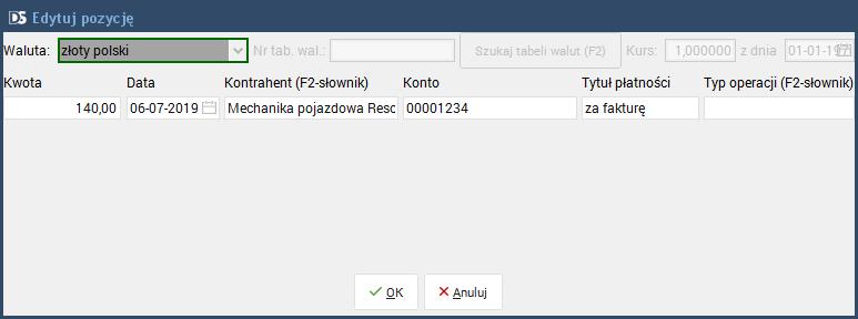 Dodanie nowych pozycji na wyciągach bankowych utworzonych w