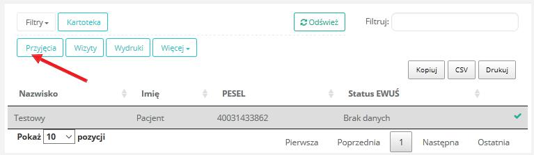 Rys. 16 Automatycznie zostanie otwarte nowe okno dialogowe, w którym pojawi się lista przyjęć pacjenta.: Rys.