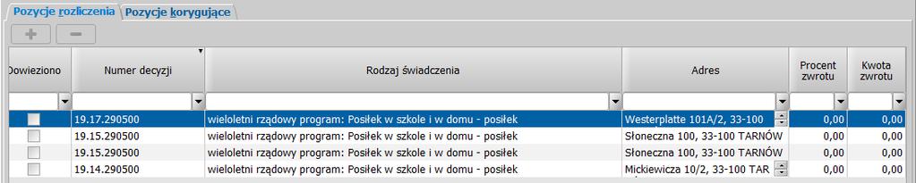 Okno wywołane w ten sposób ma tylko widok wg dni. Zmiany dokonane na oknie będą uwzględnione w liczbie świadczeń i kwocie pozycji od razu po jego opuszczeniu.