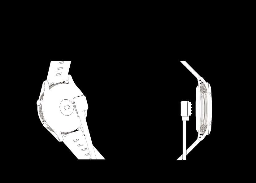 Instrukcja ładowania Podłącz magnetyczną końcówkę ładowarki do zegarka jak na rysunku poniżej *