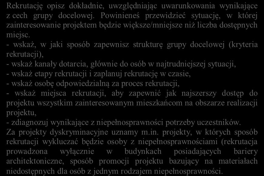- Opisz potrzeby uczestników projektu i bariery, na jakie napotykają (przy opisie barier określ planowany sposób ich niwelowania) Aby spełnić standard minimum wskaż istnienie barier równościowych