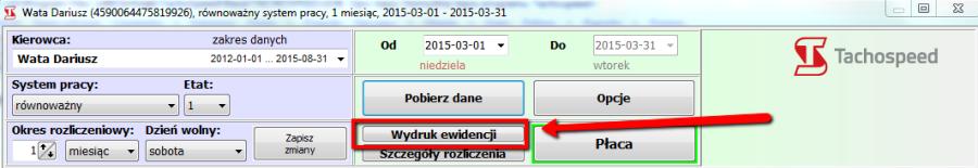 ewidencji" w górnej części okna ewidencji.