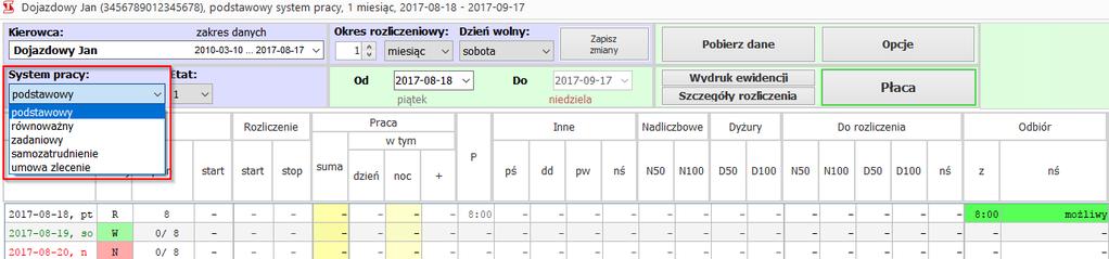 W programie Tachospeed możliwe jest rozliczanie kierowców w następujących systemach pracy: W przypadku systemu równoważnego możliwe jest