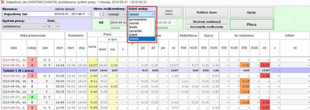 Jako dzień wolny od pracy można określić wszystkie dni tygodnia oprócz niedzieli.