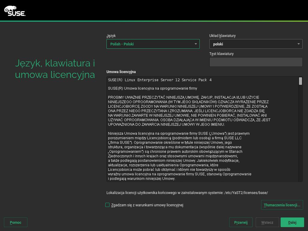 3. Wartości opcji Language (Język) i Keyboard Layout (Układ klawiatury) są inicjowane przy użyciu ustawień językowych wybranych na ekranie startu systemu.