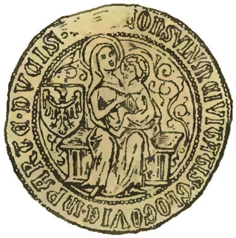 Ryc. 7. Pieczęć miejska części książęcej Głogowa z przedstawieniem Madonny z Dzieciątkiem i Orłem dolnośląskim na tarczy z 2.