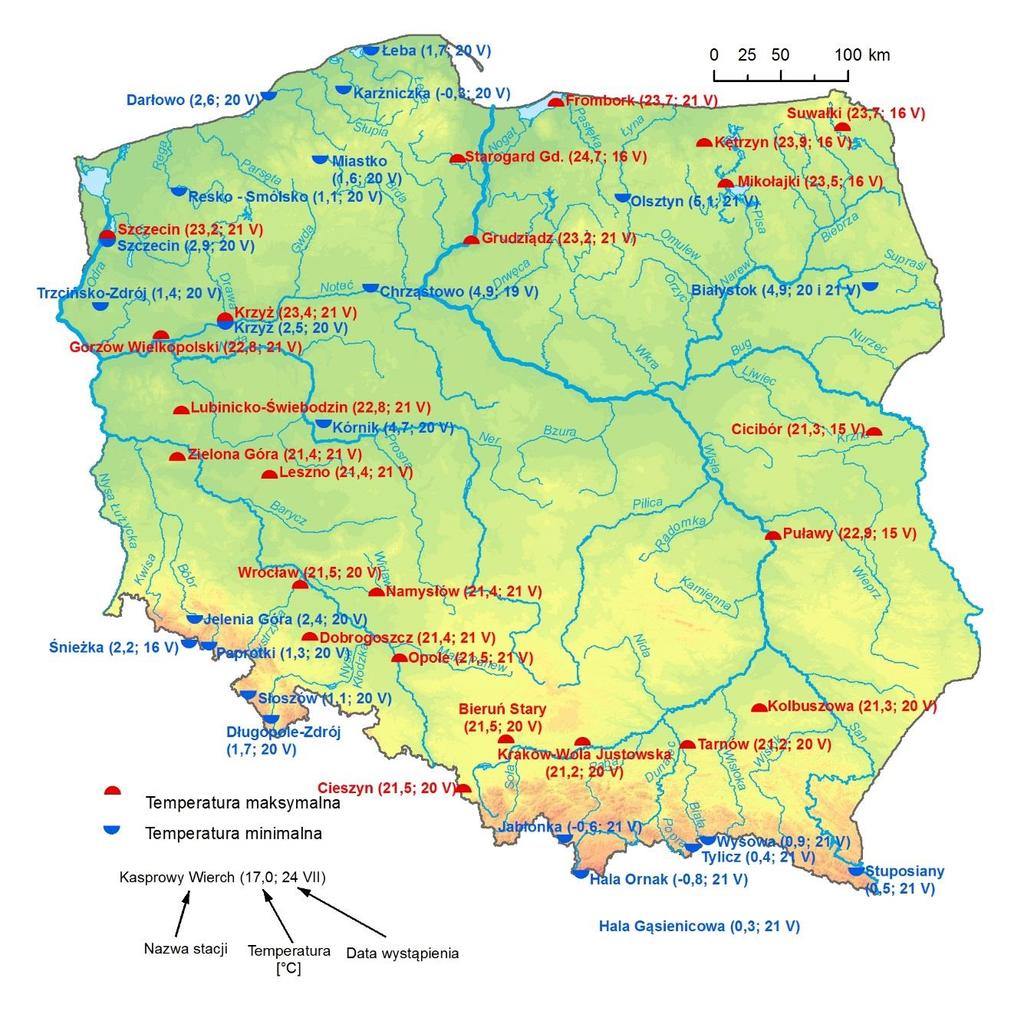 2. Temperatury ekstremalne w regionach