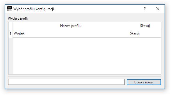 zainstalowanych programów w systemie Windows. Jak widać na poniższym zdjęciu domyślnie program simcnc zaraz po instalacji nie posiada żadnego profilu i musimy go w tym momencie utworzyć.