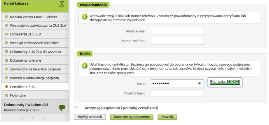 CERTYFIKAT ZUS - Ustalenie hasła do