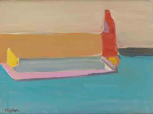 3 Martwa natura z cytryną na różowej tacy / Still life with a lemon on a pink tray, 1984 olej/płótno, 55 x 65 cm sygnowany l.d.: 'Tepler', na odwrociu sygnowany i datowany: 'S.