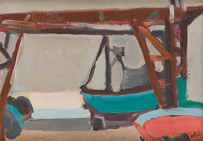 13 Jaffa - łodzie / Jaffa - boats olej/płótno, 35,5 x 50 cm sygnowany (po hebrajsku) p.d.: 'Tepler' opisany na odwrociu: 'S.