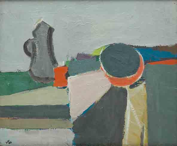 21 Martwa natura z dzbankiem i czerwonym kubkiem / Still life with a jug and a red mug, 1981 olej/płótno, 54 x 61 cm sygnowany (po hebrajsku) l.d.: 'Tepler', na odwrociu sygnowany i datowany: 'S.