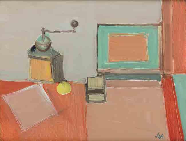 22 Martwa natura z młynkiem do kawy i cytryną / Still life with hand-mill and a lemon, circa 1979 olej/płótno, 50 x 65,5 cm sygnowany (po hebrajsku) p.d.: 'Tepler' na odwrociu opisany: 'S.