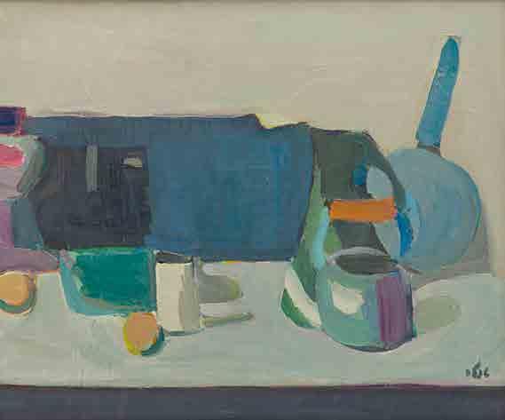 29 Martwa natura z dzbankiem i niebieską patelnią / Still life with a kettle and a blue frying pan, 1977-1979 olej/płótno, 55 x 65 cm sygnowany (po hebrajsku) p.d.: 'Tepler' na odwrociu sygnowany i datowany: 'S.