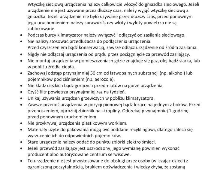 Klimatyzator Przenośny Arrifana 12 BAC-PO-0012-E06D Vaco Arrifana VAC-PO-0012-E06W Instrukcja