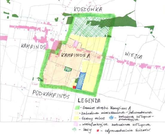 Rys. 4 Zagospodarowanie przestrzenne 4. Cel planowanych inwestycji. Celem planowanych inwestycji jest przede wszystkim poprawa estetyki oraz stanu bezpieczeństwa w Kampinosie A.