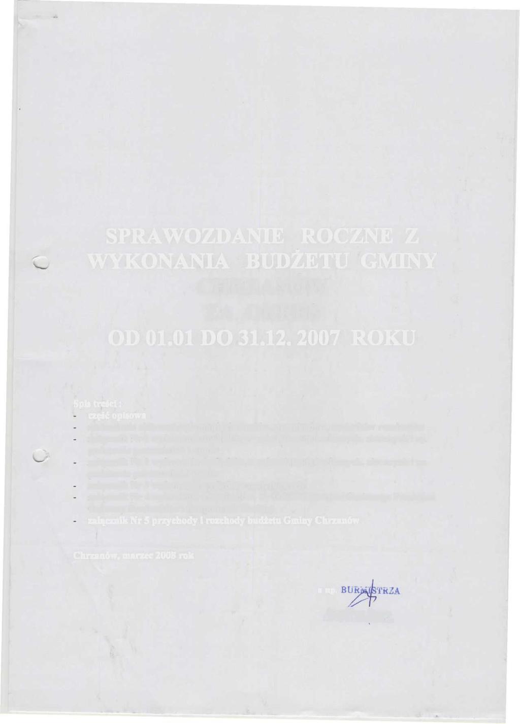 SPRAWOZDANIE ROCZNE Z WYKONANIA BUDŻETU GMINY CHRZANÓW ZA OKRES OD 01.01 DO 31.12.