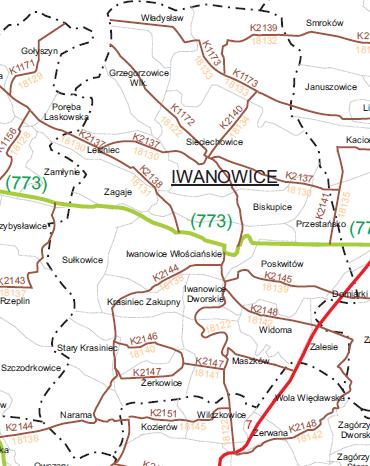 1.3. Infrastruktura komunikacyjna 1.3.1. Komunikacja drogowa 1.3.1.1. Stan istniejący Źródło: Zarząd Dróg