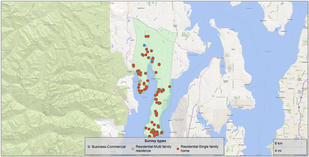 Survey responses on a map This is the map of the zone with the survey responses clearly plotted to show