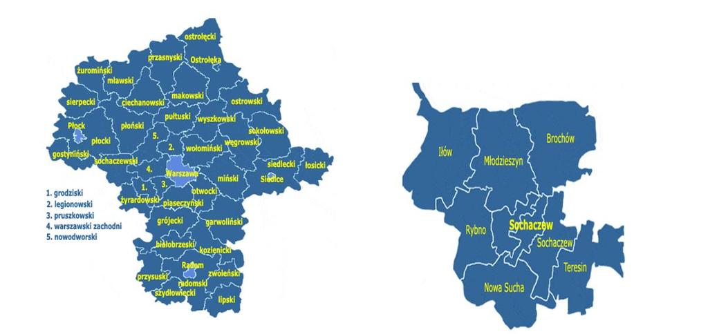 1 Położenie administracyjne i geograficzne Gmina położona jest w województwie mazowieckim, w południowej części powiatu sochaczewskiego, w odległości 60 km