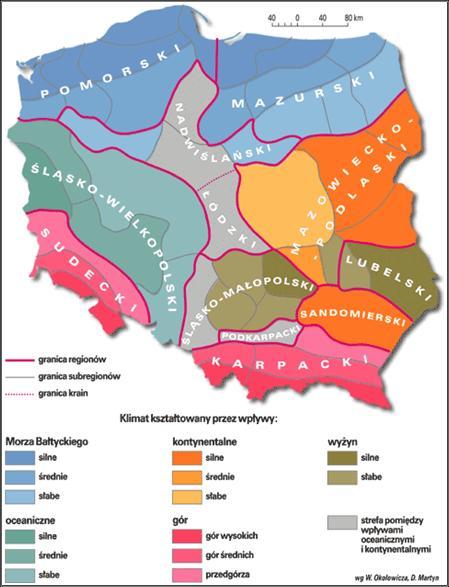 Rysunek 9. Dzielnice rolniczo-klimatyczne Polski wg. W. Okołowicza i D. Martyn Źródło: http://www.wiking.edu.