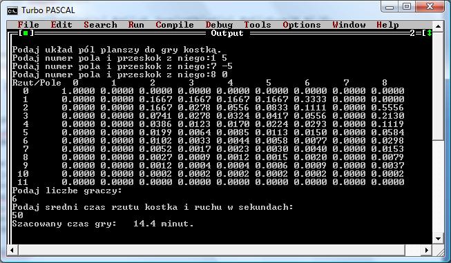 procedure Czytaj; var p,r,nast:integer; for p:=0 to n do for r:=0 to m do Los[p,r]:=0; writeln('podaj ukˆad p l planszy do gry kostk.