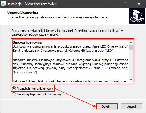 Rysunek 6 Po jego uruchomieniu otworzy okno z warunkami umowy licencyjnej.