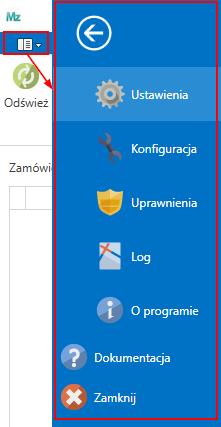 5 Rozwijane menu programu Wybierając rozwijane menu programu użytkownik ma dostęp między innymi do ustawień programu, jego konfiguracji,