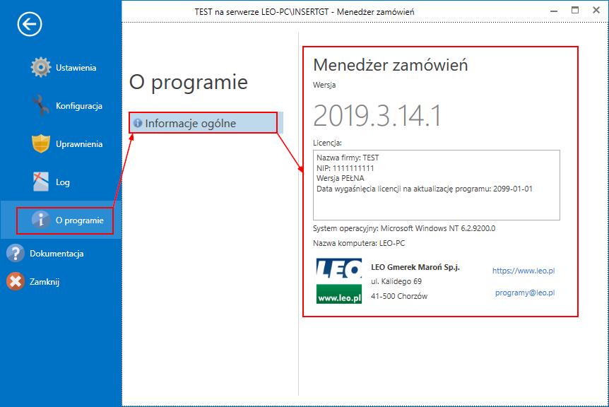 5.5 O programie W tym miejscu znajdują się informacje o zainstalowanej wersji programu i jego producencie.